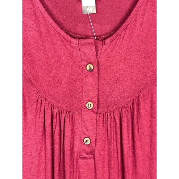 NWT Amclos Medium Short Sleeve Maroon Top Flowy Buttons Stretchy - Picture 4 of 7